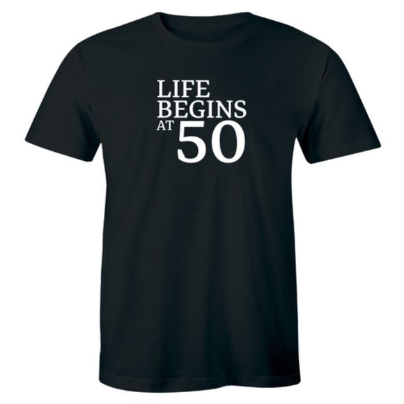 Life Begins At 50 Happy 50th Birthday Mens T-shirt - Picture 1 of 3